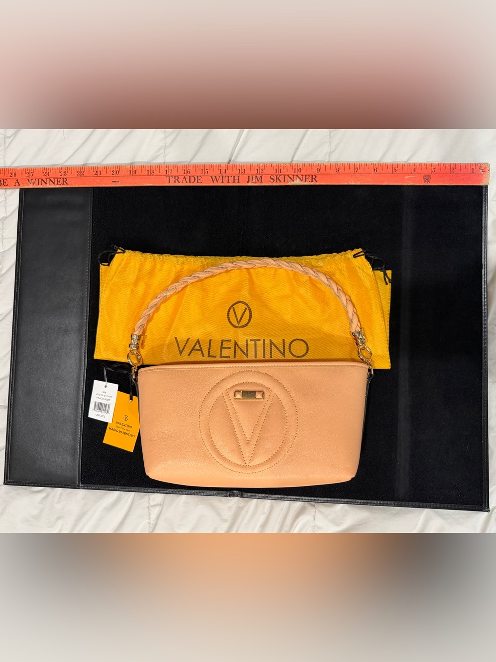 Valentino Peach Leather Braided-Handle Shoulder Bag